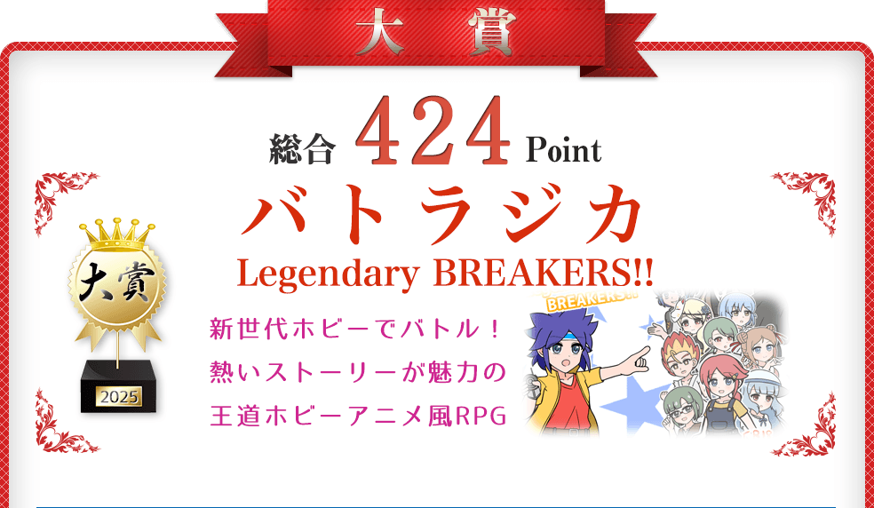 【大賞】バトラジカ Legendary BREAKERS!!(ホビーアニメ風RPG)総合424Point