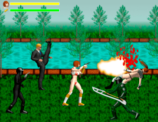 Destructive Assault X 体験版のゲーム画面「近接格闘以外に銃器も使用！続々迫りくる敵をすべて倒せ！」