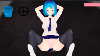 青髪を濡らそうのゲーム画面「水をかけたら濡れるよ!」