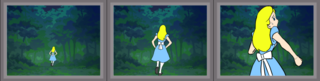 Alice run wonderlandのゲーム画面「各ステージには制限時間があり、時間が迫ってくると、逃げているアリスの後ろ姿が段々と大きくなっていき……」