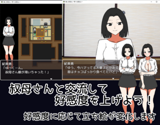 僕と叔母さん～時々お母さん～（体験版）のゲーム画面「叔母と交流することで好感度が上昇します。」