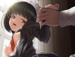 「清楚なメイドさんを後ろから……」のゲーム画面「お仕事中の彼女へのイタズラがエスカレートして……」