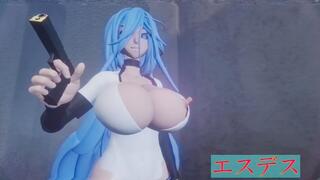 拷問解剖りおん編のゲーム画面「登場人物②エスデス　エロい乳首の女から乳首をえぐり取るのが趣味の狂人　魔界から蟲を召喚し使役する」