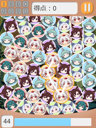 東方わんわんつなぎのゲーム画面「なるべくいっぱい繋げて消そう!」
