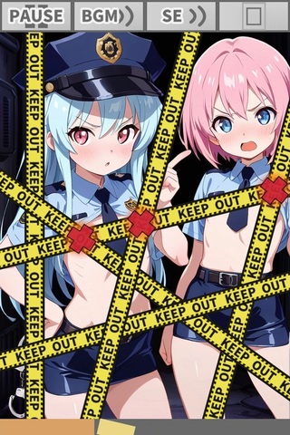 KEEP OUTを上からはがすゲーム３のゲーム画面「重なっている下のテープをクリックしてしまうとペナルティです」