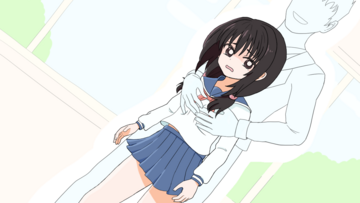 ゲーム内で生徒の胸を触るシーンです