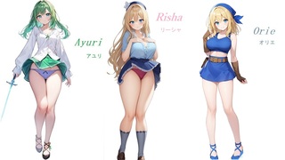 プロトタイプRPGトライヒロインズストーリーズのゲーム画面「３人のヒロインたち。」