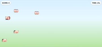 プレイ画面。画面内を飛び回るおしりを素早くタップ！