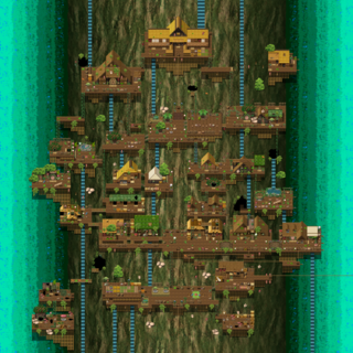 # IN GRIMMDALL（体験版）のゲーム画面「拠点になるツリーハウスですが、行き来はしやすくはしました。」