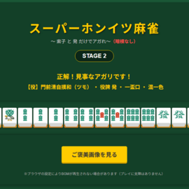 アガリを見極めてツモボタンを押して正解だったら役の表示と共にご褒美画像ボタンが出て押すとエロ画像が表示されます。