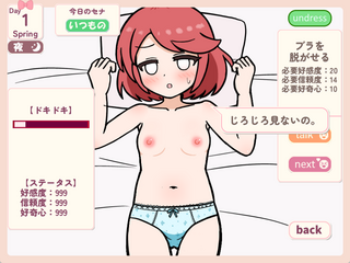 セナちゃんといちゃいちゃ【体験版】のゲーム画面「服を脱がしたり、会話したりできます。」
