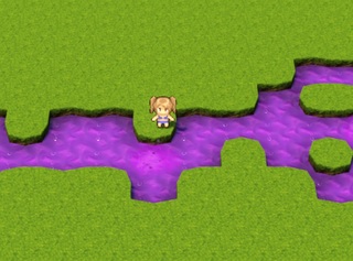 だめおし　～ダメージ床でおしっこ我慢～のゲーム画面「このぶくぶくした所は要注意！焦って走ってぶつかると・・・？」
