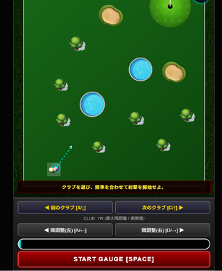 Tactical Golf: True Demon Executionのゲーム画面「風と芝目を計算するリアルタイム照準」