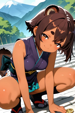 タヌキちゃんの崖登り（強制縦スクロールアクション）のゲーム画面「ギャラリーの一枚です。」