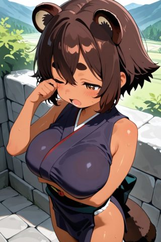 タヌキちゃんの崖登り（強制縦スクロールアクション）のゲーム画面「」